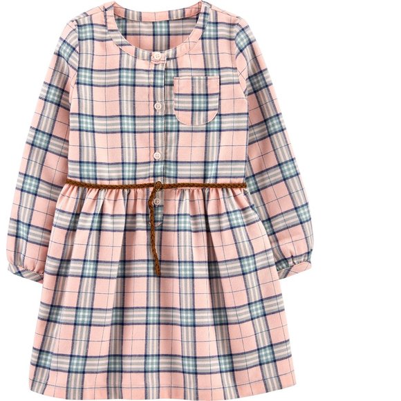 Toddler Girls Carters Pink Plaid Shirt Dress w faux Belt Size 2T Long Sleeve NWT - Picture 1 of 3